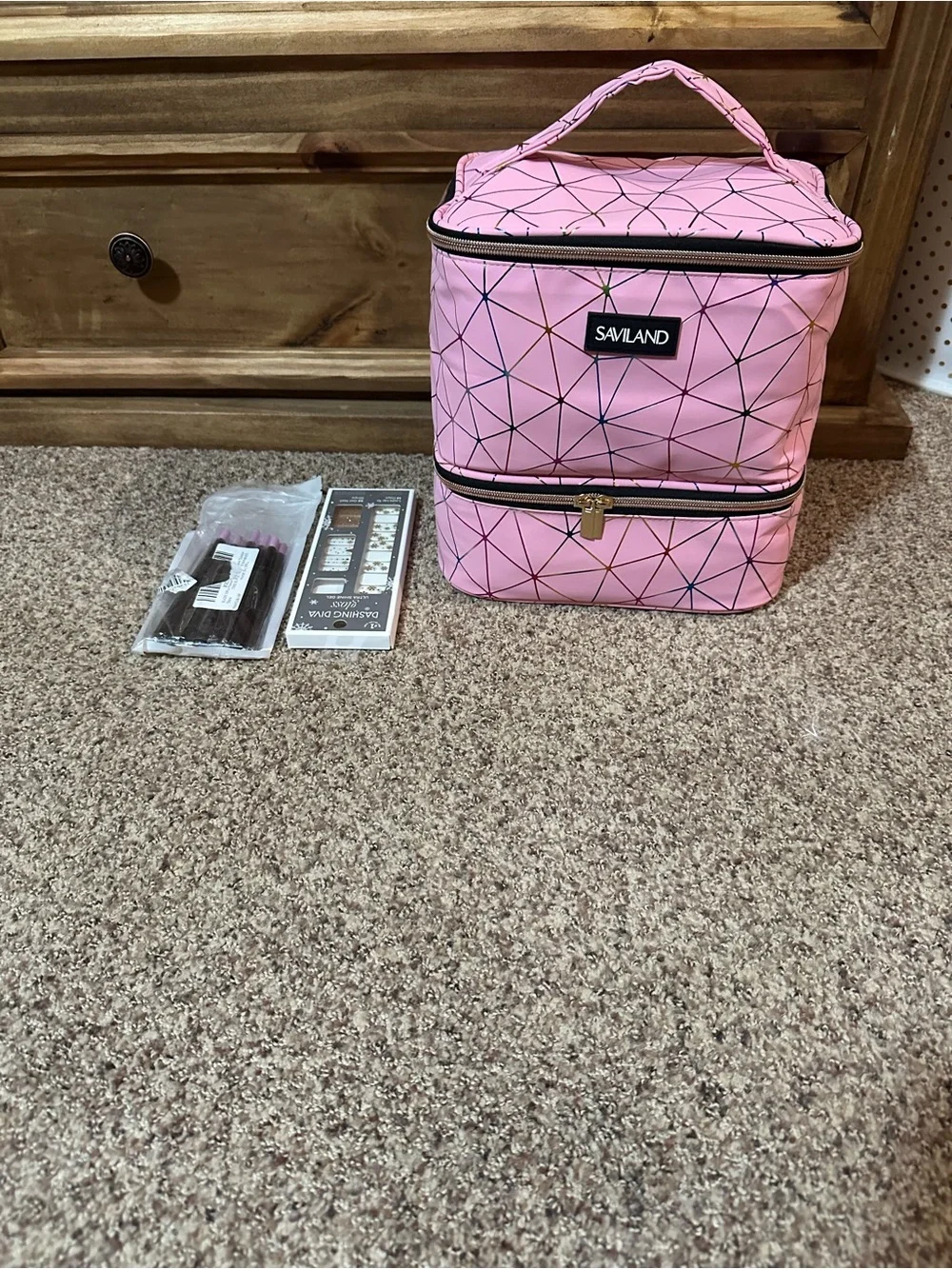 Pink Double-Layer Cosmetic Organizer Bag